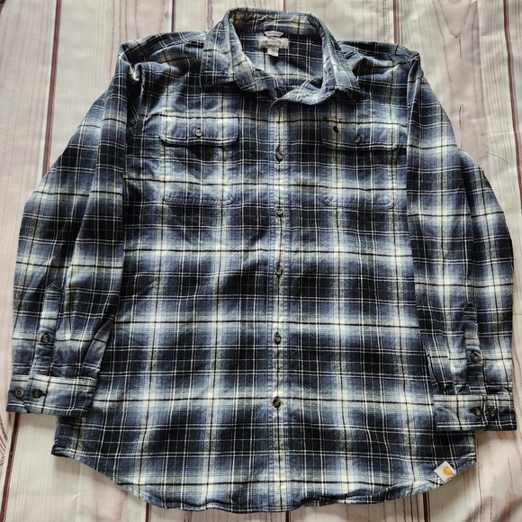 Carhartt "Hubbard Plaid Shirt" Original Fit Flannel Blue Black White, Men's XL - Picture 3 of 10